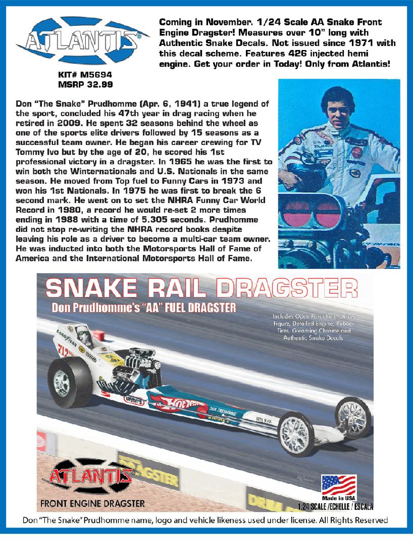 Atlantis 1/24 Don Prudhomme Snake Front Engine Dragster