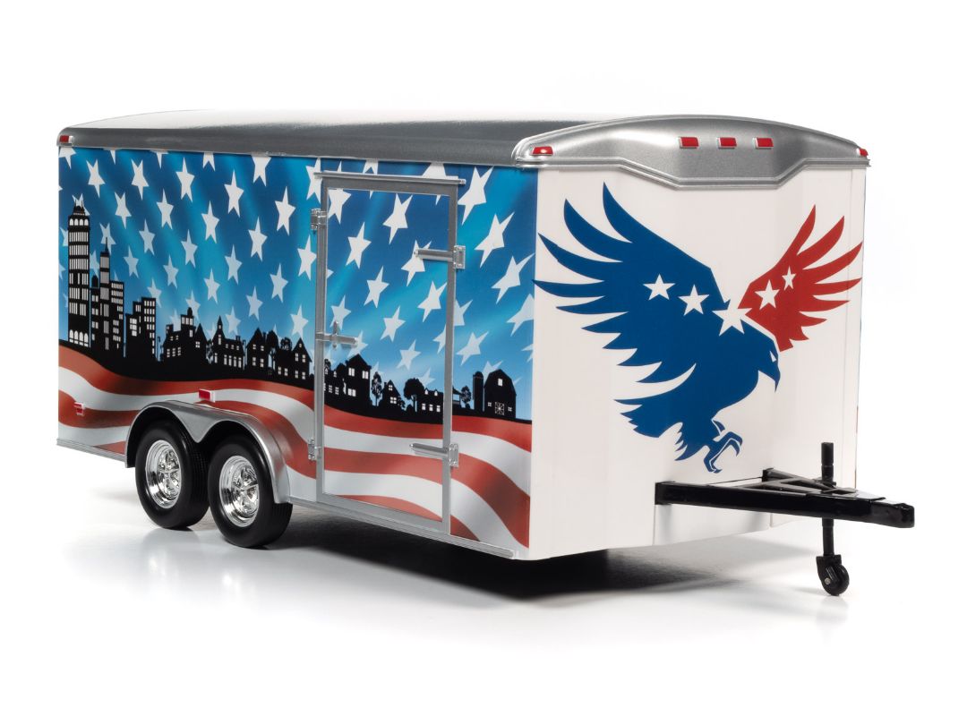 American Muscle 1/18 Enclosed Trailer - Patriotic Brave & Bold