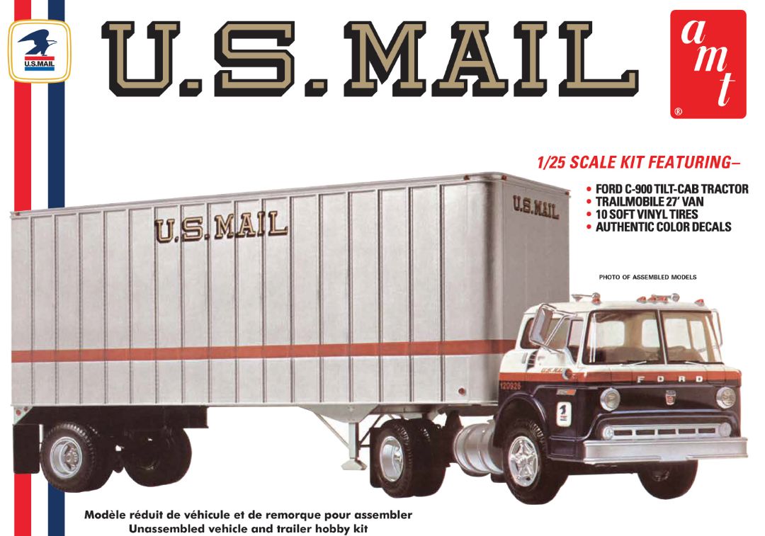 AMT Ford C600 US Mail Truck w/USPS Trailer 1/25 Model Kit