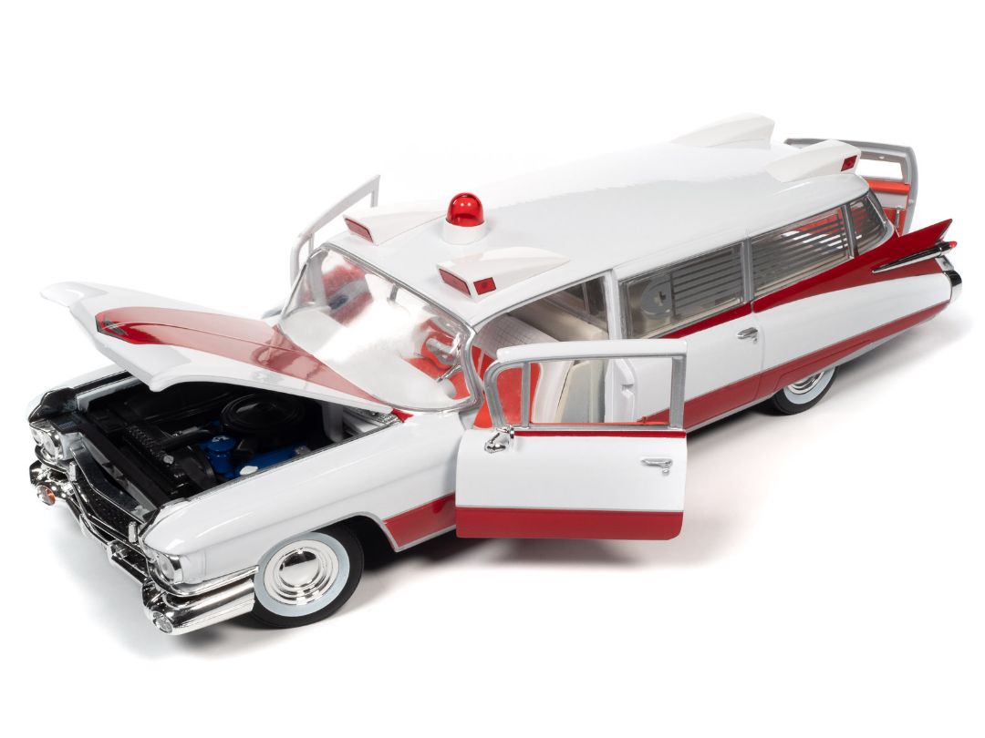 Auto World 1/18 1959 Cadillac Eldorado Ambulance - White & Red - Click Image to Close