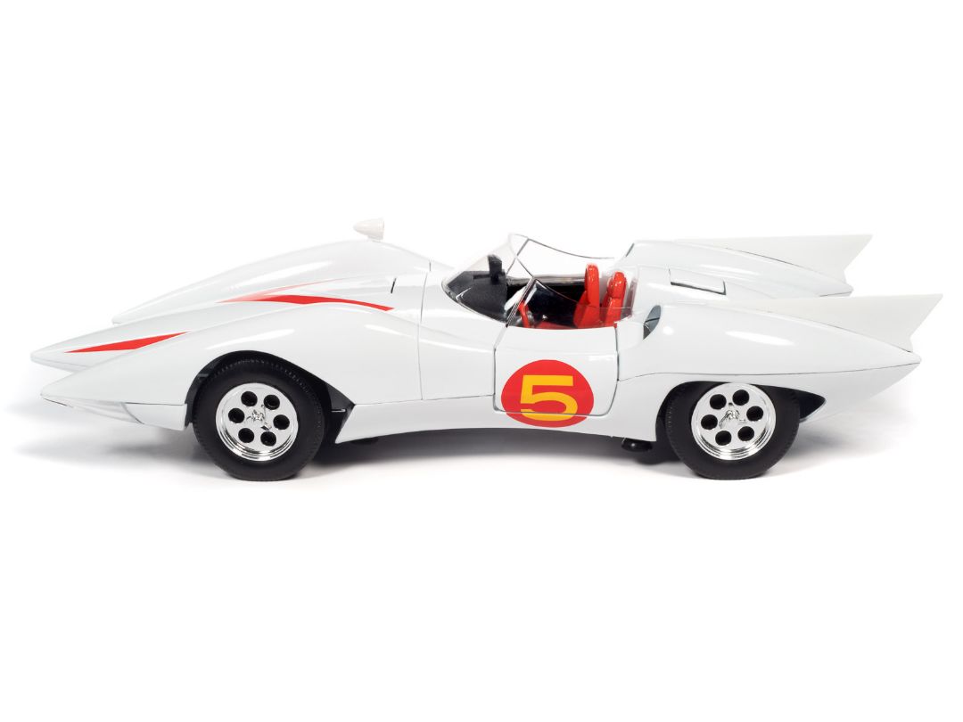 Auto World 1/18 Speed Racer Mach 5 w/Chim-Chim and Speed Racer Figures - Gloss White with Mach 5 graphics