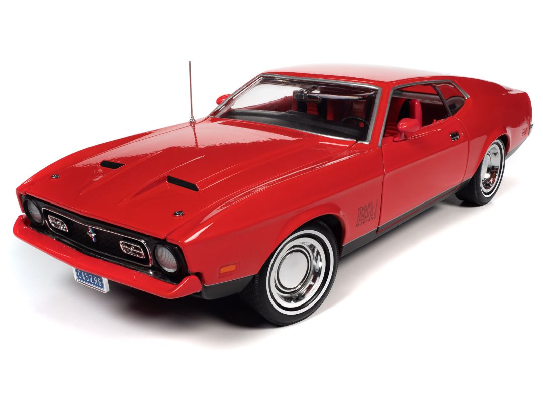 Auto World 1/18 James Bond 1971 Ford Mustang Mach 1 (Diamonds Are Forever) - Bright Red with Black Mach 1 Graphics and Lower Color