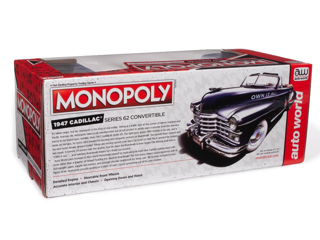 Auto World 1/18 Monopoly 1947 Cadillac Convertible with Figure