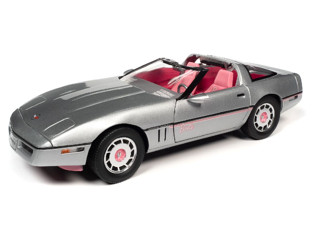 Auto World 1/18 Barbie 1986 Chevy Corvette - Silver & Barbie Pink