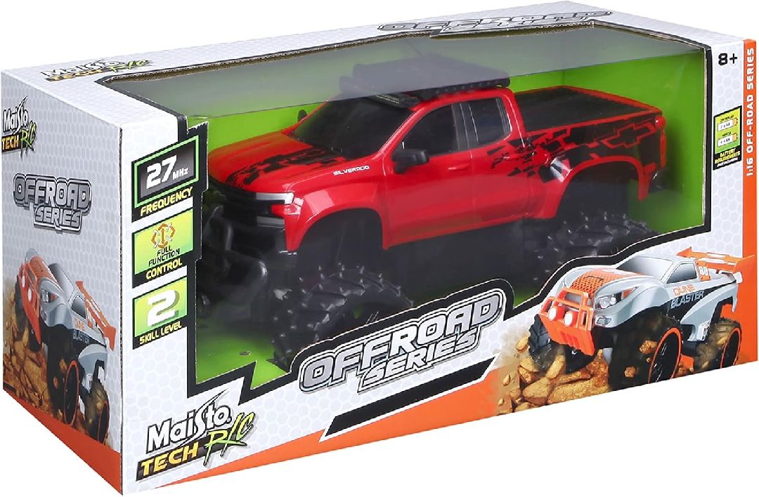 Damaged Box - Maisto R/C 1/16 Off Road 2019 Silverado - Red