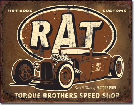 Torque Brothers Speed Shop, Hot Rods Customs, Rat, Speed & Power by Factory 1969 - Rectangular Tin Sign