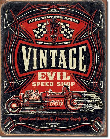 Vintage Evil Speed Shop Hell Bent For Speed - Rectangular Tin Sign