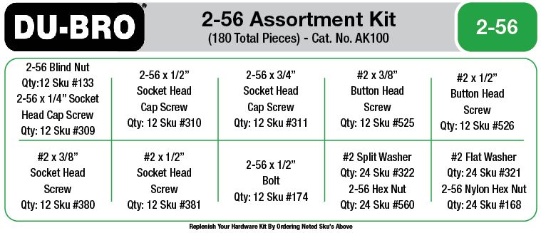 Du-Bro 2-56 Hardware Assortment Kit (180 pcs set)