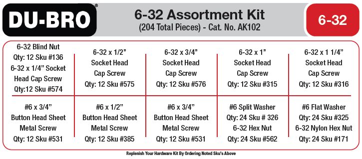 Du-Bro 6-32 Hardware Assortment Kit (204 pcs set)