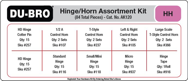 Du-Bro Hinges & Horns Assortment Kit (84 pcs set)