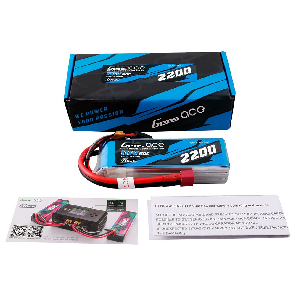 Gens Ace G-Tech 2200mAh 3S1P 11.1V 60C Lipo With Deans Plug