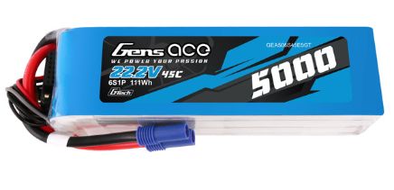 Gens Ace - 1732 - G-Tech 5000mAh 6S 22.2V 45C LiPo Battery Pack with EC5 Plug Soft Pack (157x46x44mm +/- Manufacturer's Specifications)