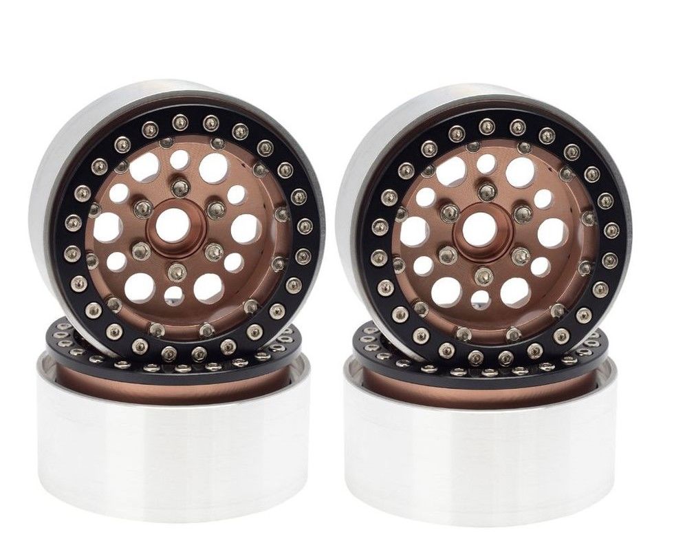 Hobby Details 1.9" AL Big-Small Round Beadlock Wheels- Coffee(4) - Click Image to Close