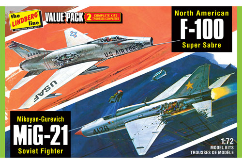 Lindberg Vietnam Era Fighters (F-100 Supersabre & Mig-21BD) 2 Pack 1/72 Model Kit (Level 2)