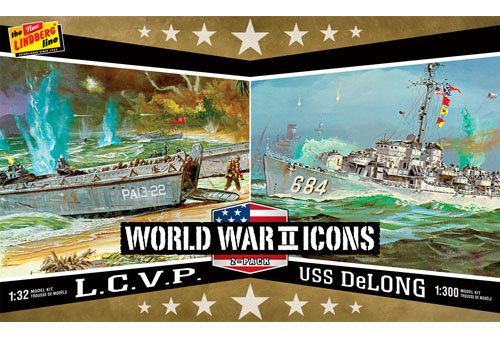 Lindberg American Icons of WWII L.C.V.P. 1/32 & USS DeLong 1/300 Model Kit (Level 2)