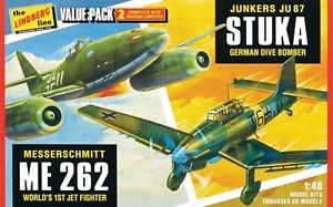 Lindberg WWII German Fighters (Junkers JU87 Stuka & Messershmitt ME262) 2 Pack 1/48 Model Kit (Level 2)