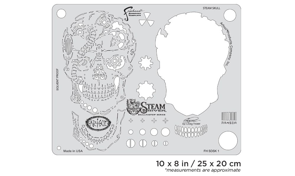 Iwata Artool Steam Driven Steam SkullFreehand Airbrush Template by Craig Fraser