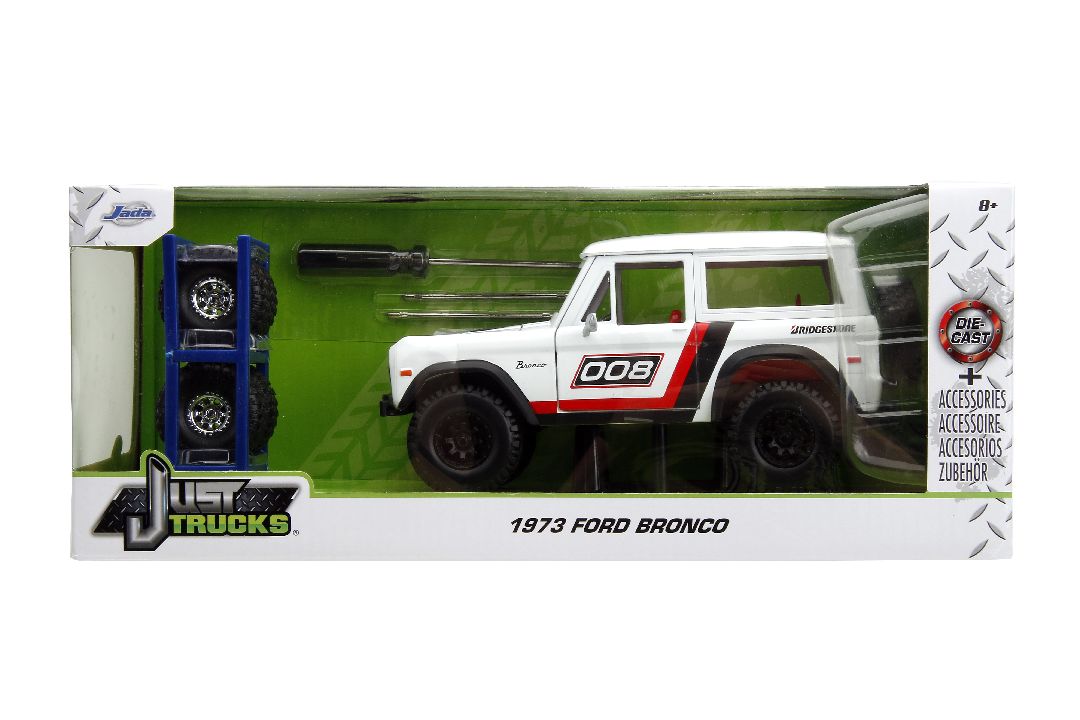 Jada 1/24 "Just Trucks" with Rack 1973 Ford Bronco-Glossy White