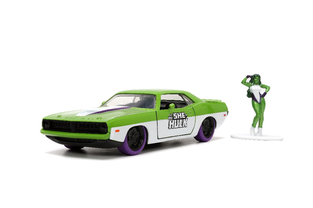 Jada 1/32 "Hollywood Rides" 1973 Plymouth Barracuda W/ She-Hulk