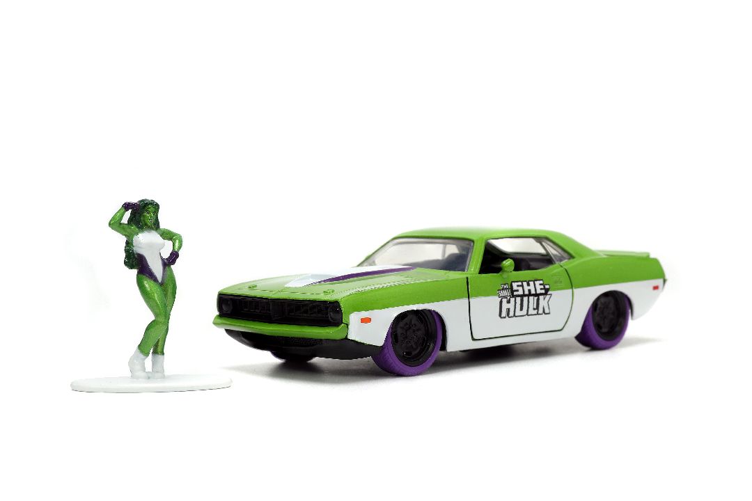 Jada 1/32 "Hollywood Rides" 1973 Plymouth Barracuda W/ She-Hulk