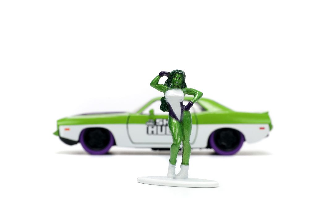 Jada 1/32 "Hollywood Rides" 1973 Plymouth Barracuda W/ She-Hulk