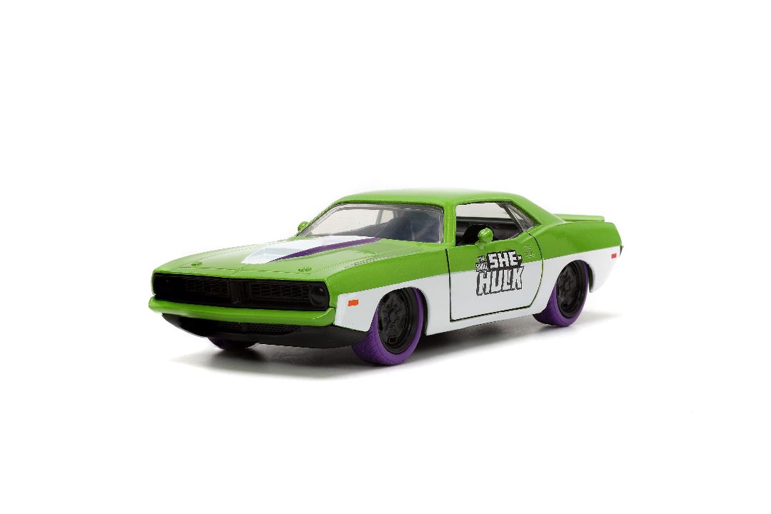 Jada 1/32 "Hollywood Rides" 1973 Plymouth Barracuda W/ She-Hulk