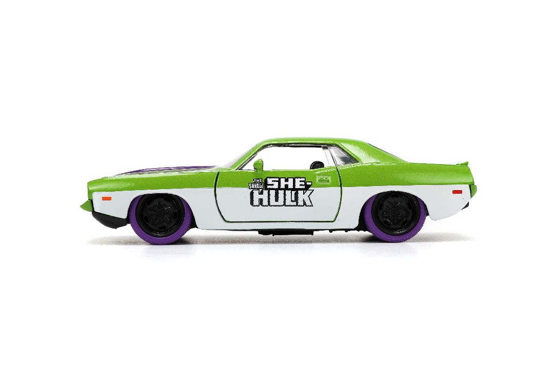 Jada 1/32 "Hollywood Rides" 1973 Plymouth Barracuda W/ She-Hulk