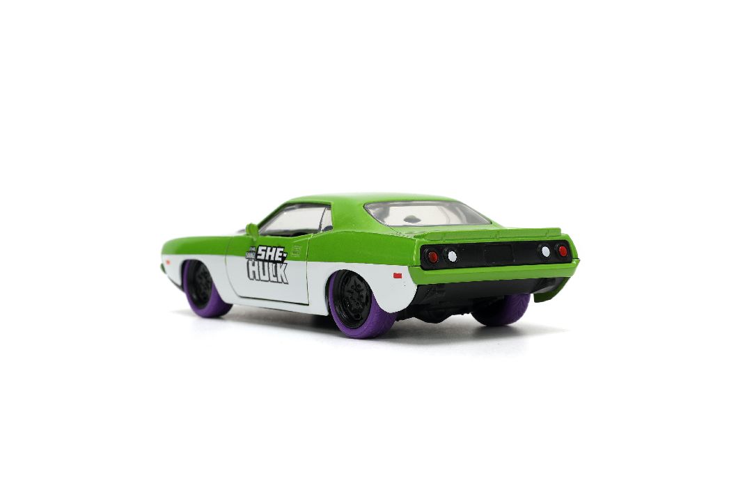 Jada 1/32 "Hollywood Rides" 1973 Plymouth Barracuda W/ She-Hulk