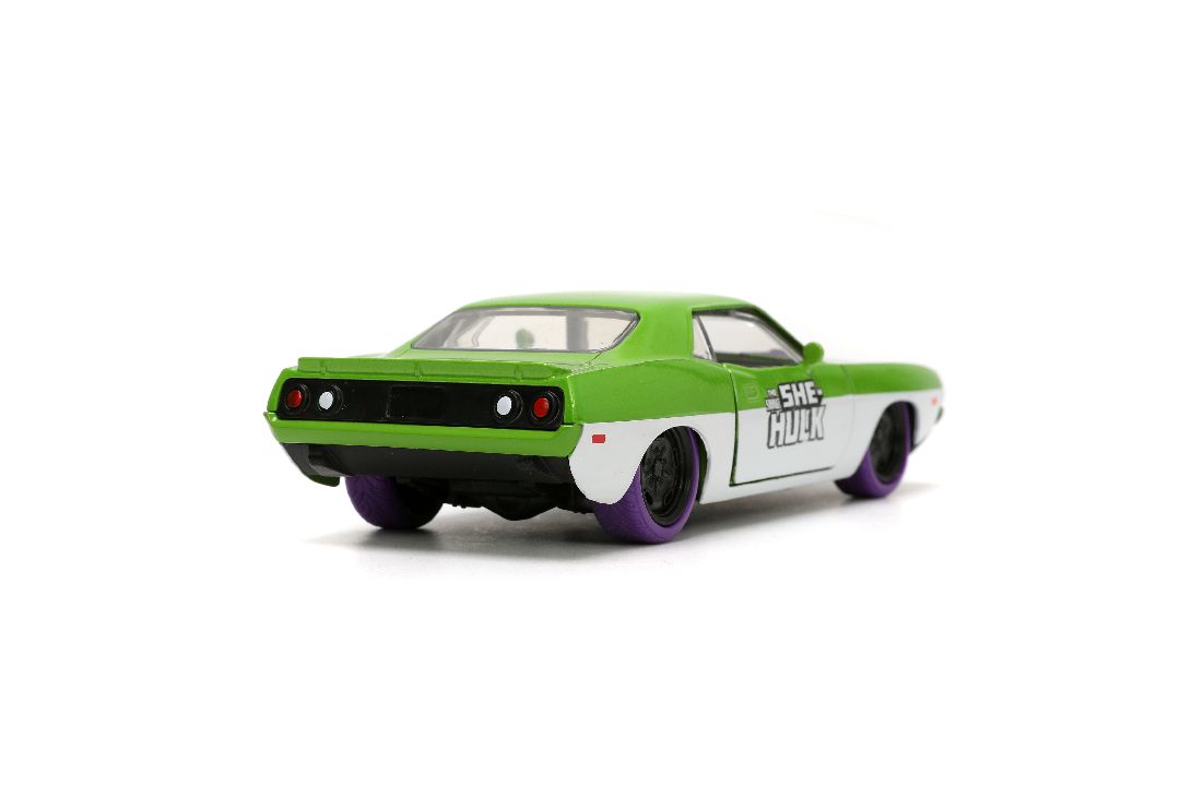 Jada 1/32 "Hollywood Rides" 1973 Plymouth Barracuda W/ She-Hulk