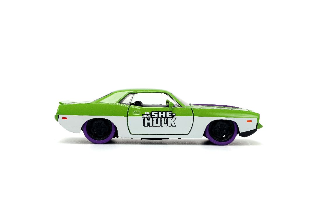 Jada 1/32 "Hollywood Rides" 1973 Plymouth Barracuda W/ She-Hulk