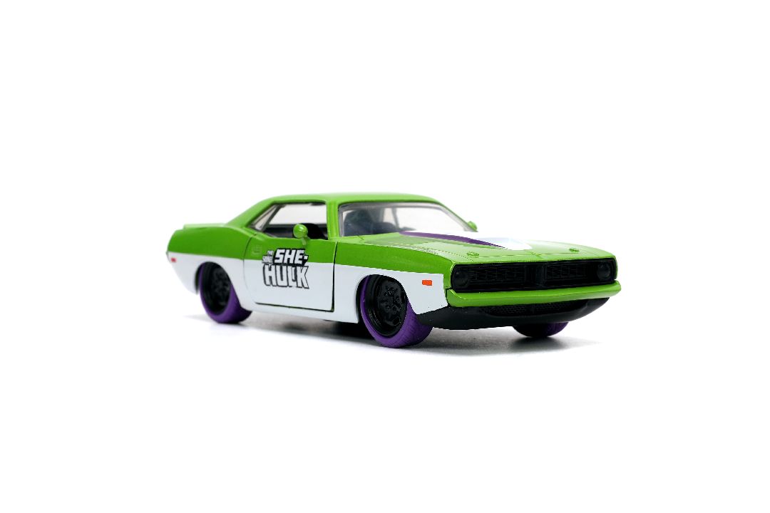 Jada 1/32 "Hollywood Rides" 1973 Plymouth Barracuda W/ She-Hulk