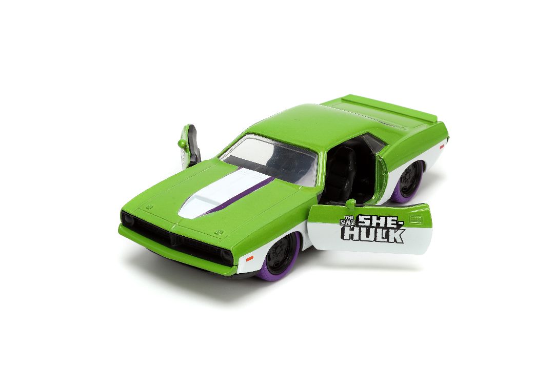 Jada 1/32 "Hollywood Rides" 1973 Plymouth Barracuda W/ She-Hulk