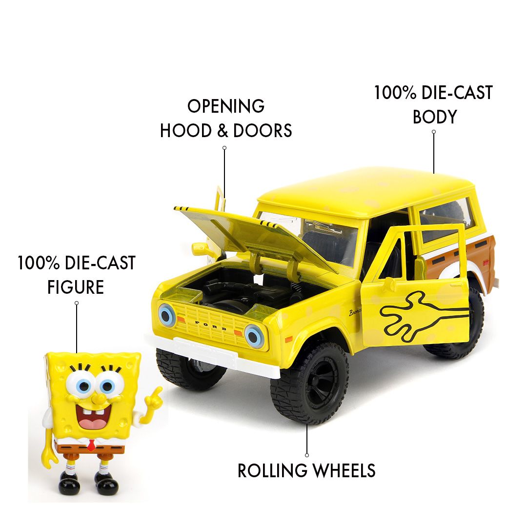 Jada 1/24 "Hollywood Rides" 1972 Ford Bronco w/ Spongebob