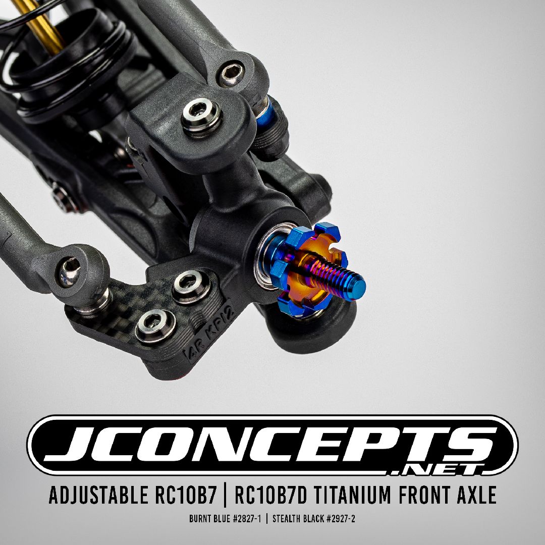 JConcepts RC10B7 titanium front axle, 2pc, burnt blue