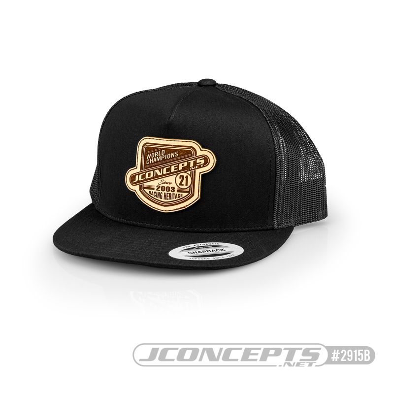 JConcepts Heritage 21 hat - embroidered, flat bill, mesh, snap-back design - Black