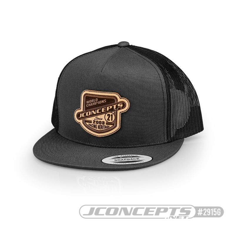 JConcepts Heritage 21 hat - flat bill, mesh, snap-back design - Gray