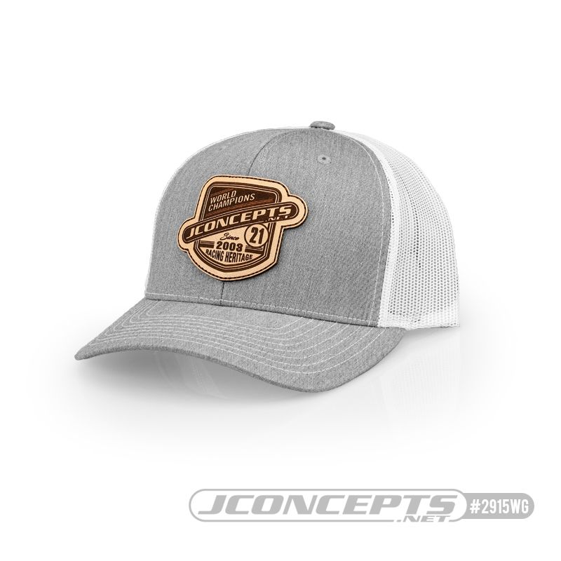 JConcepts Heritage 21 hat - round bill, mesh, snap-back design - White/Gray