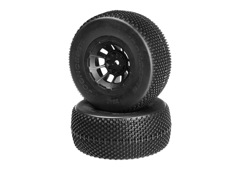 JConcepts Subcultures - green compound - black Hazard 12mm wheel - (Slash 2wd front pre-mounted)