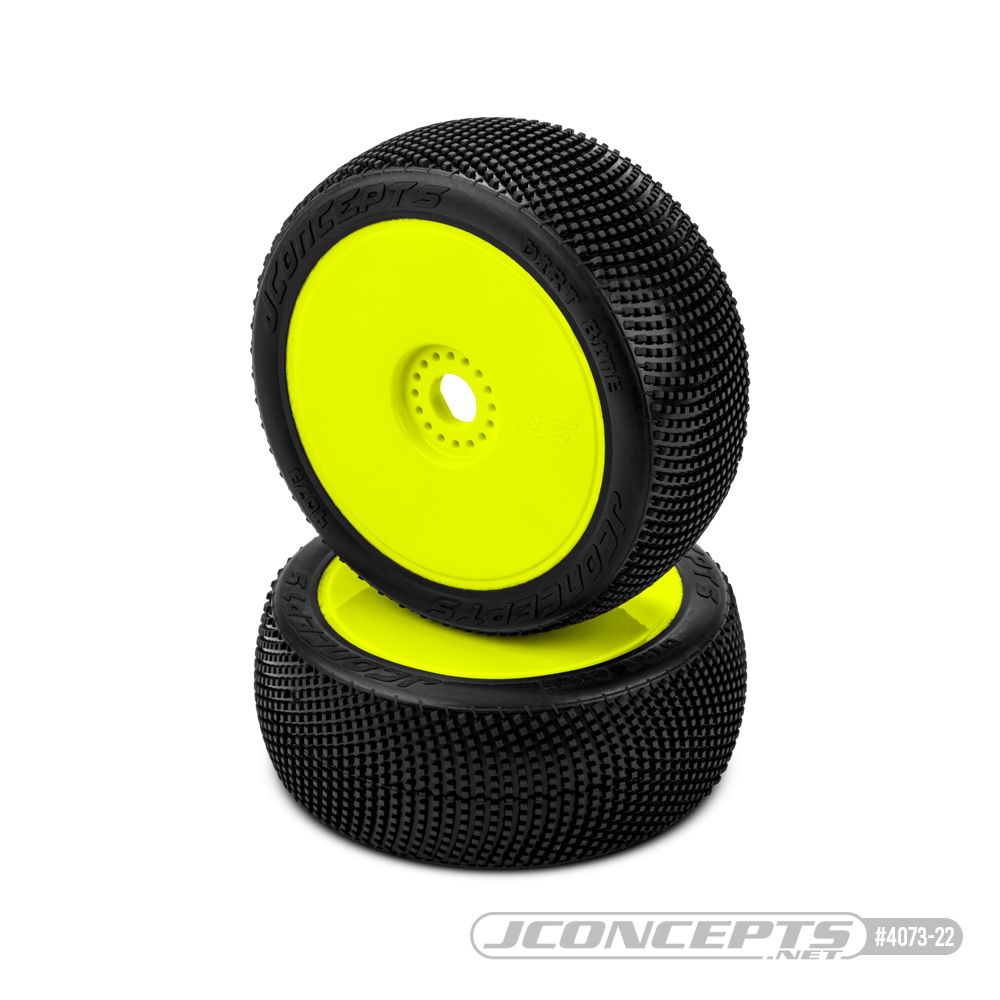 JConcepts Dirt Bite - green compound, pre-mounted on 3357Y whls