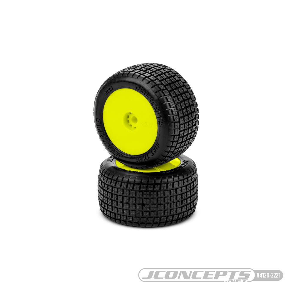 JConcepts Dirt Trac Mini pre-mounted yellow wheels (Mini-B)