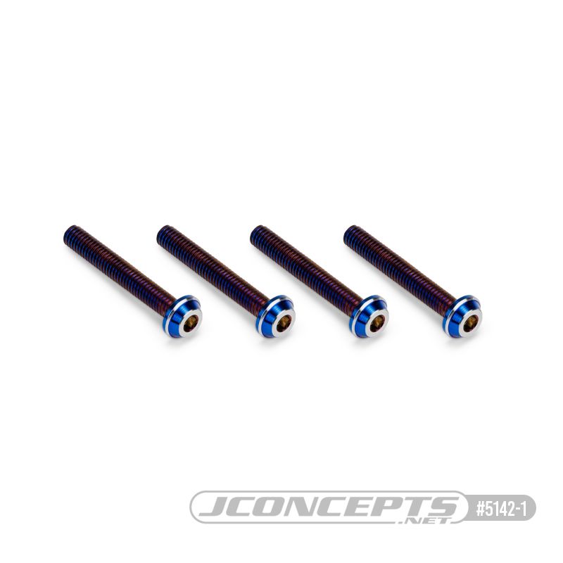 JConcepts 3x20mm Top Hat Titanium screw, burnt blue - 4pc (screw applications with 3mm)