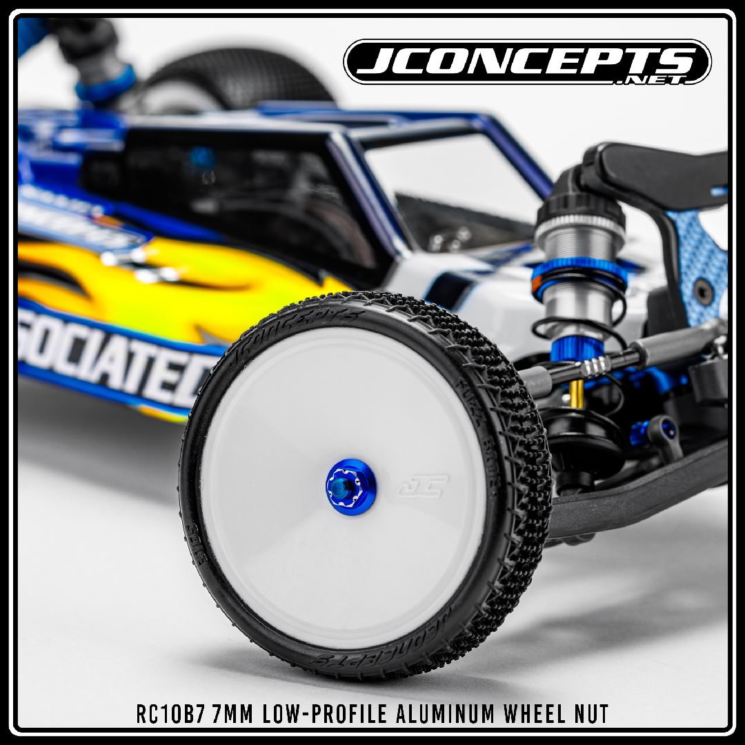 JConcepts RC10B7 7mm low-profile aluminum wheel nut blue(4)