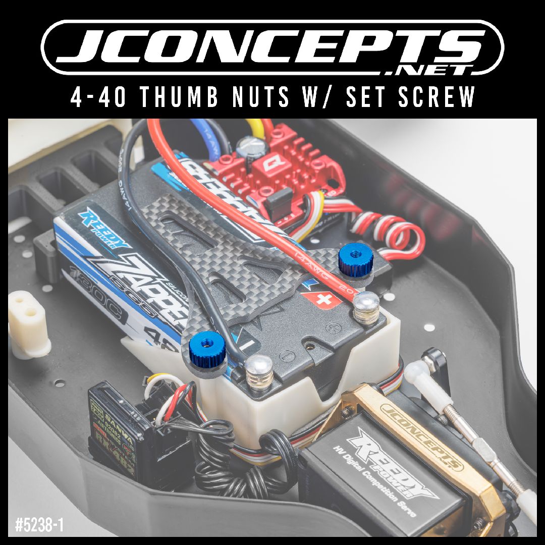 JConcepts 4-40 thumb nuts w/ set screw, blue, 2pc