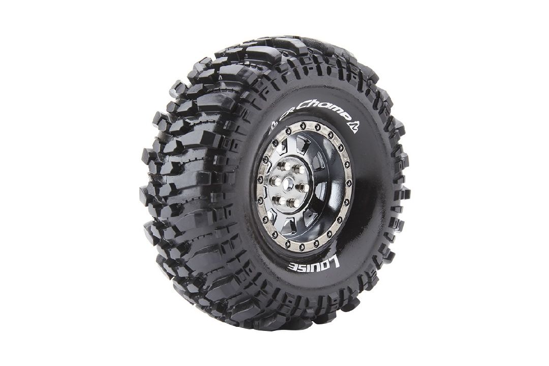 Louise R/C CR-Champ 1.9"-12mm Hex Black/Chrome Wheels 4.7" OD(2) - Click Image to Close