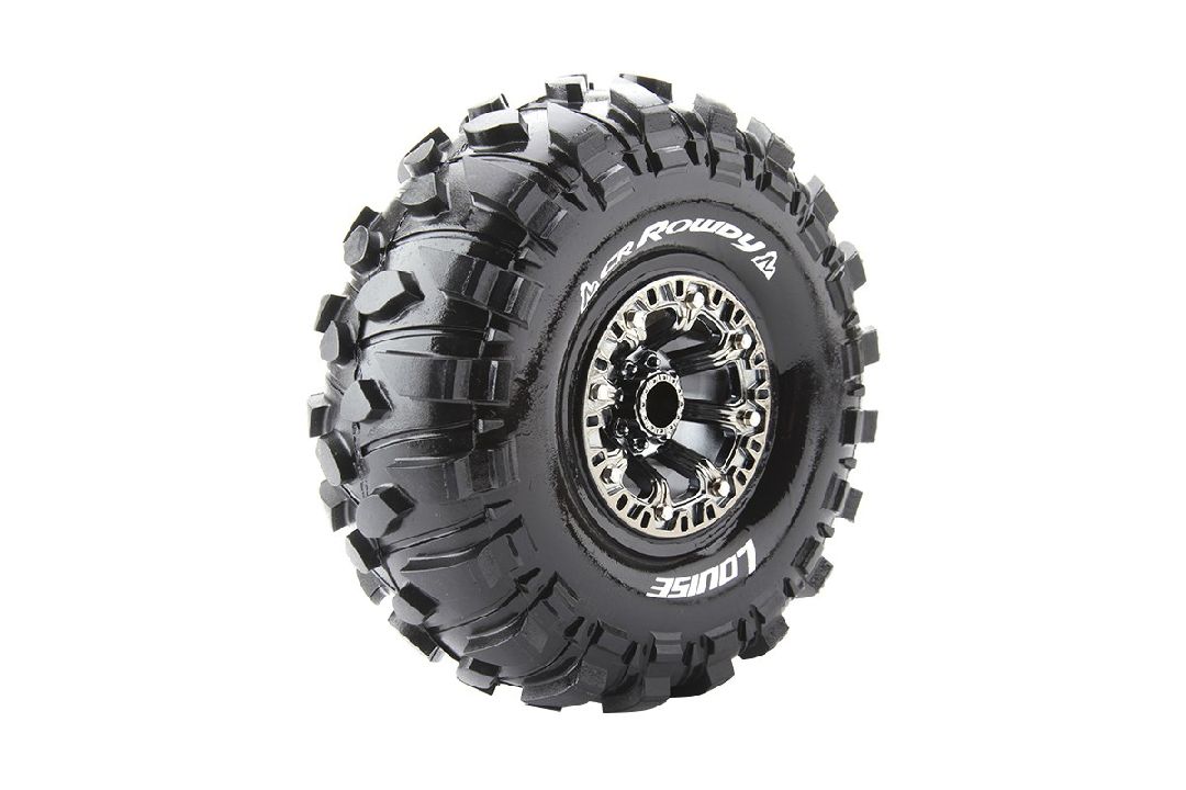 Louise R/C CR-Rowdy 2.2" 12mm Hex Black/Chrome Wheels 5.9" OD(2) - Click Image to Close