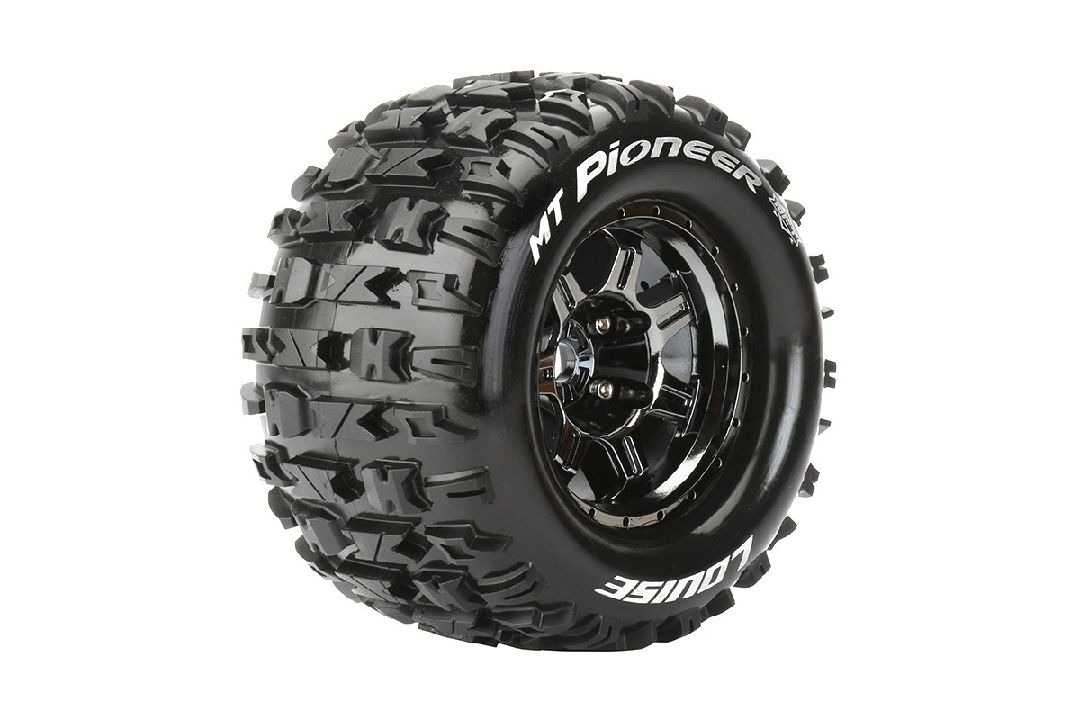 Louise R/C MT-Pioneer 3.8"-1/2" Offset,17mm Hex Blk/Chrm Whl(2) - Click Image to Close