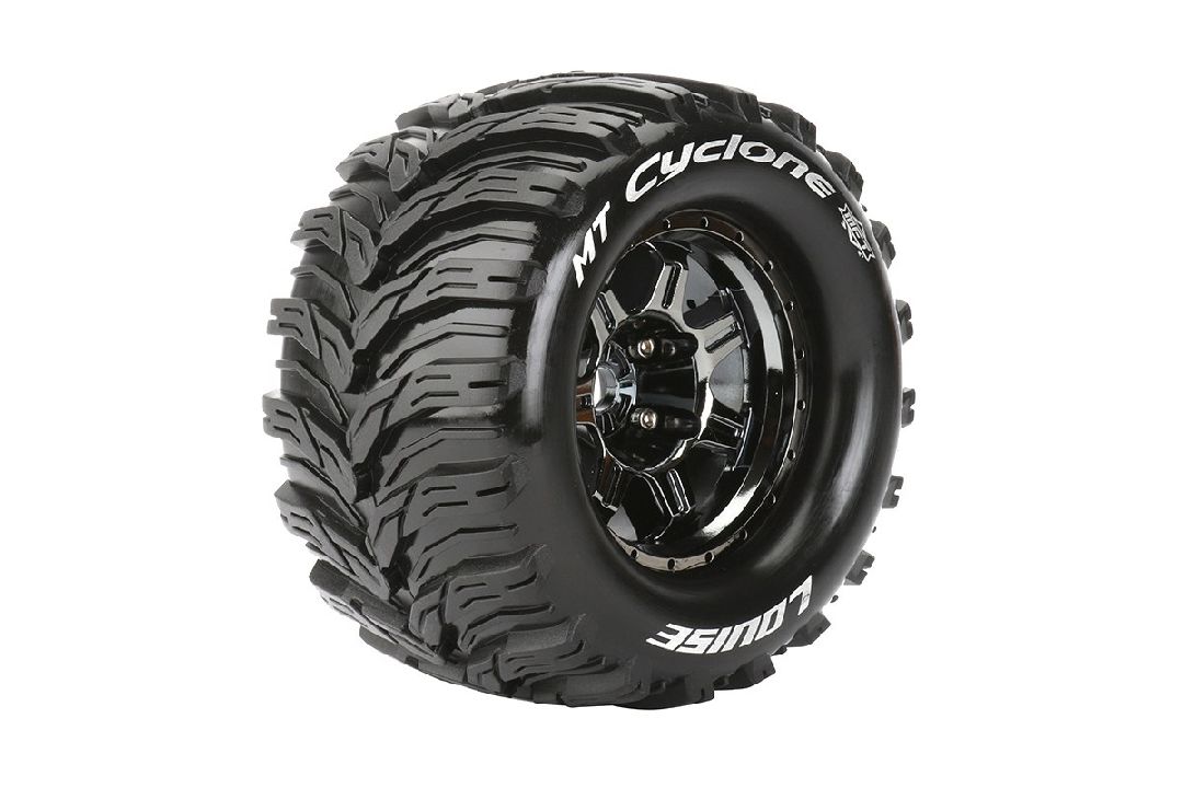 Louise R/C MT-Cyclone 3.8"-1/2" Offset,17mm Hex Blk/Chrm Whl(2) - Click Image to Close