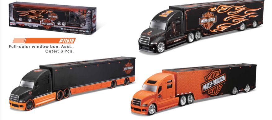 Maisto 1/64 H-D Custom Haulers (3 Styles) (6 Pack)