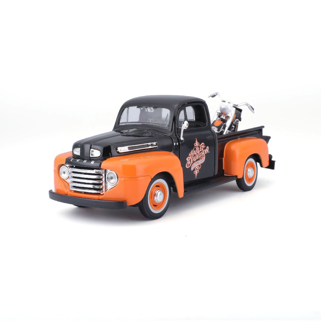 Maisto 1/24 H-D '58 FLH Duo Glide + '48 Ford F-1 (Black/Orange)