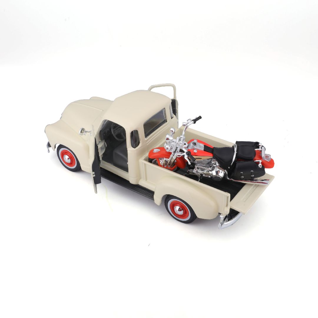 Maisto 1/24 H-D '01 FLSTS Her Sprngr + '50 Chevy 3100 (Cream)